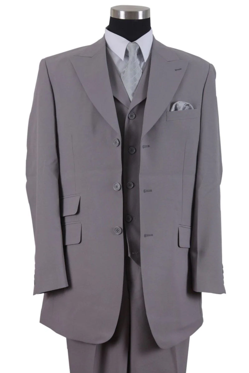 "Grey Men's Fashion Suit - 3 Button Vested Wide Peak Lapel" - 36 Regular