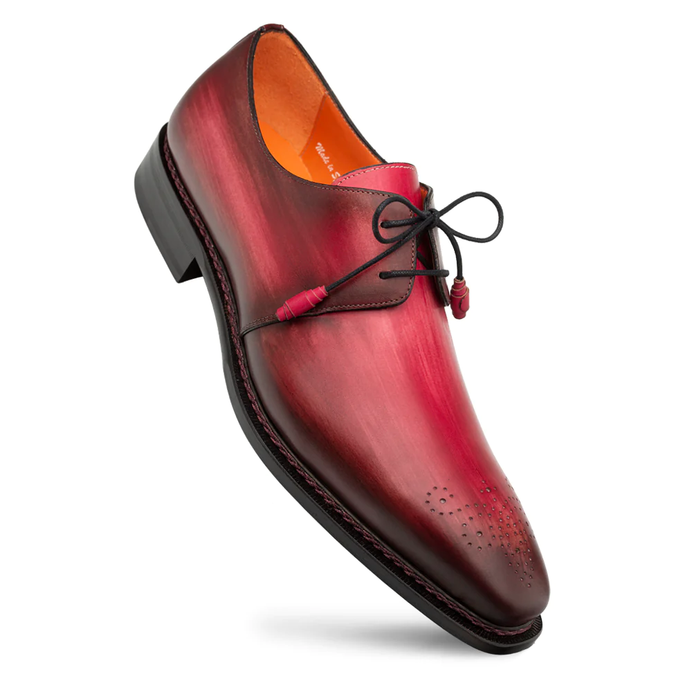 Mezlan Principe Patina Leather Derby Burgundy - Medium