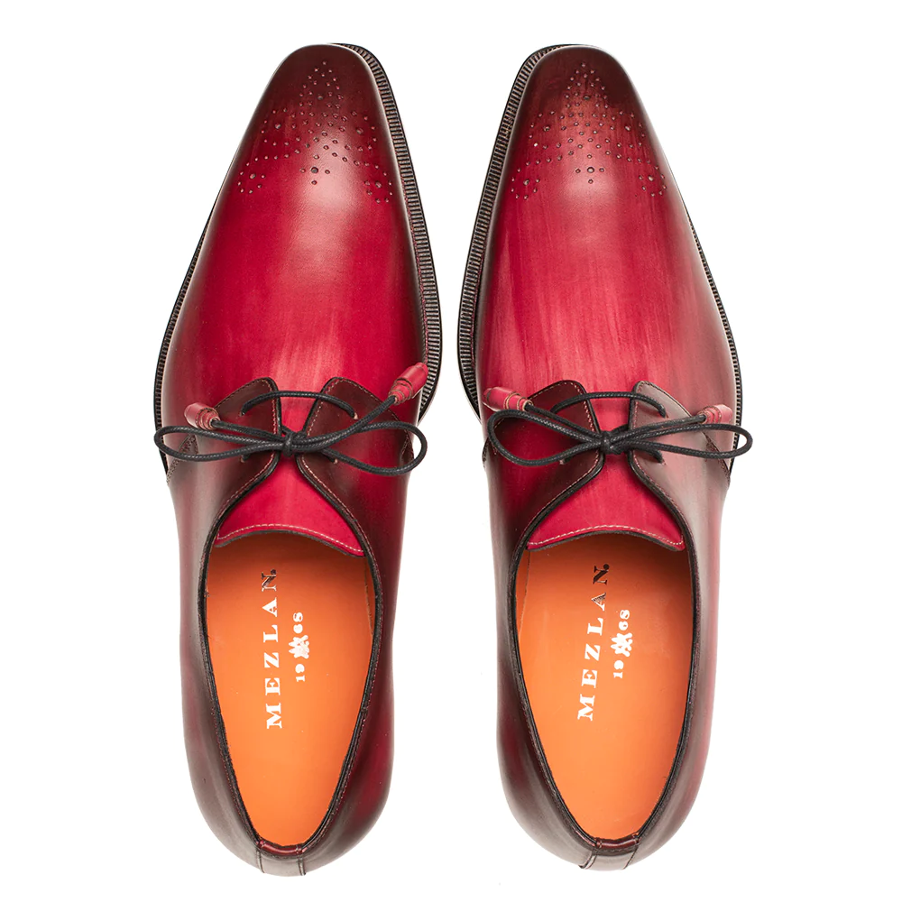 Mezlan Principe Patina Leather Derby Burgundy - Medium