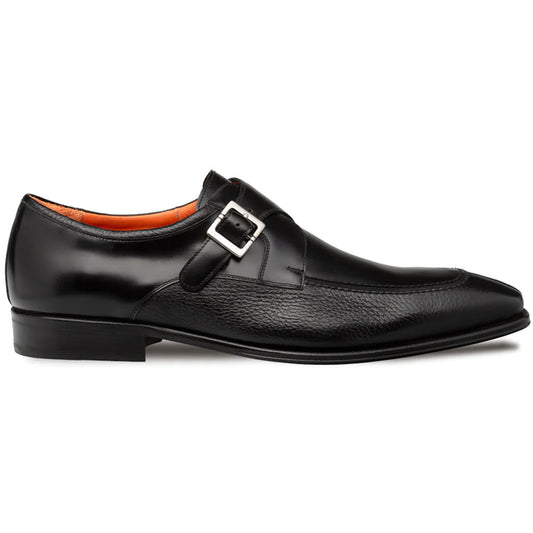 Mezlan 20576: Black Calf & Deerskin Leather Monk Strap Dress Shoe