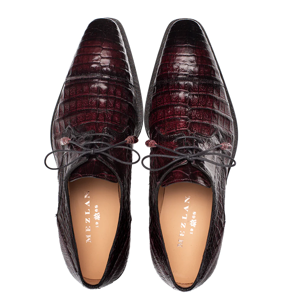 Mezlan Giovane Fuscus Crocodile Cap Toe Derby Burgundy (50032-F) - Medium