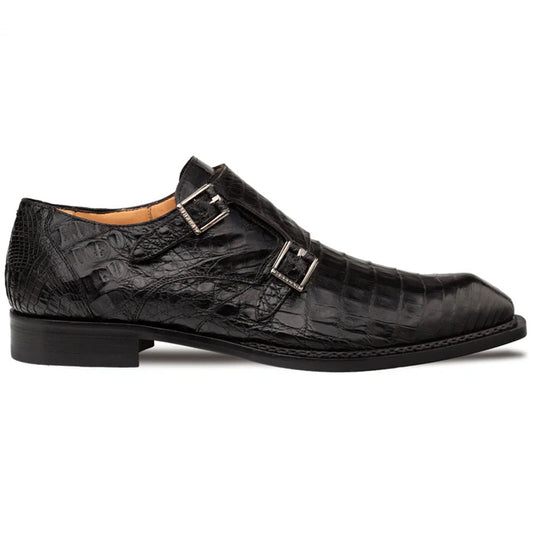 Mezlan Doyers Crocodile Double Monk Strap Black (50176-F)