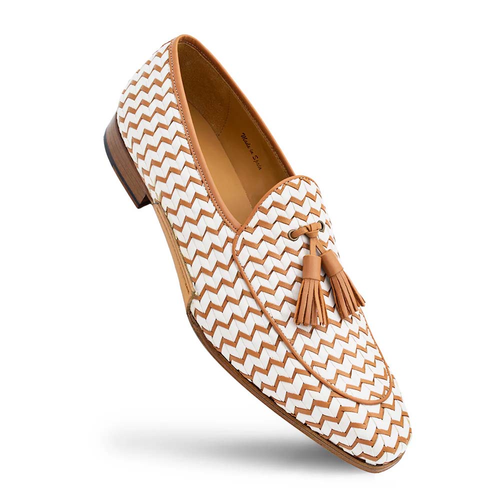 Mezlan Sants Woven Two-Tone Tassel Loafer Bone / Camel (21537) - Medium