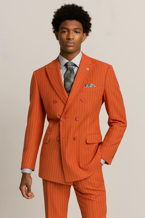 Mens Slim Fit Canyon Clay Pinstripe Double Breasted Suit