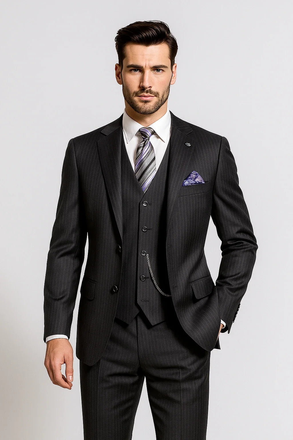 Black Pinstripe Modern Fit 3-Piece Suit