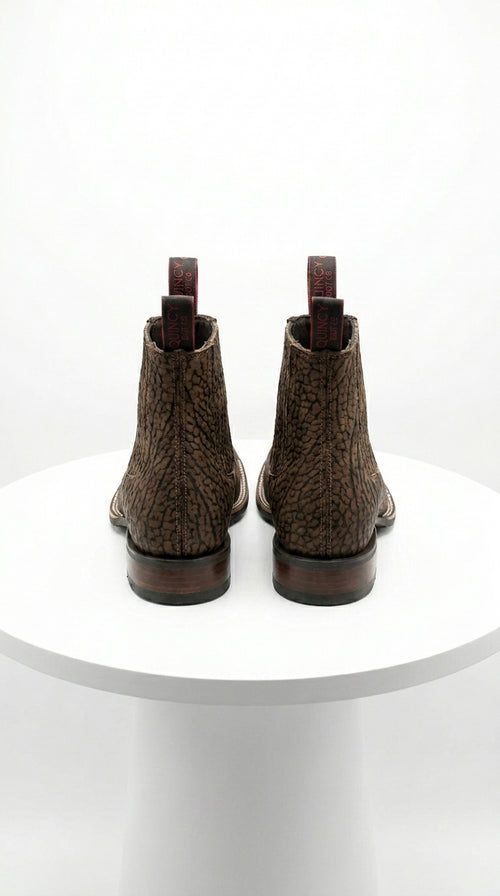 Men’s Bull Shoulder Short Cowboy Boots in Black and Brown, Western Ankle Boots with Square Toe
