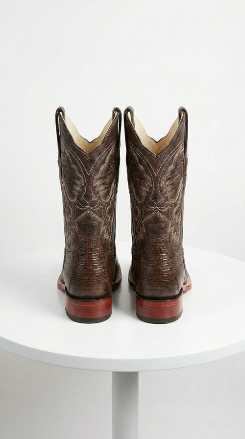 Brown Lizard Square Toe Cowboy Boots