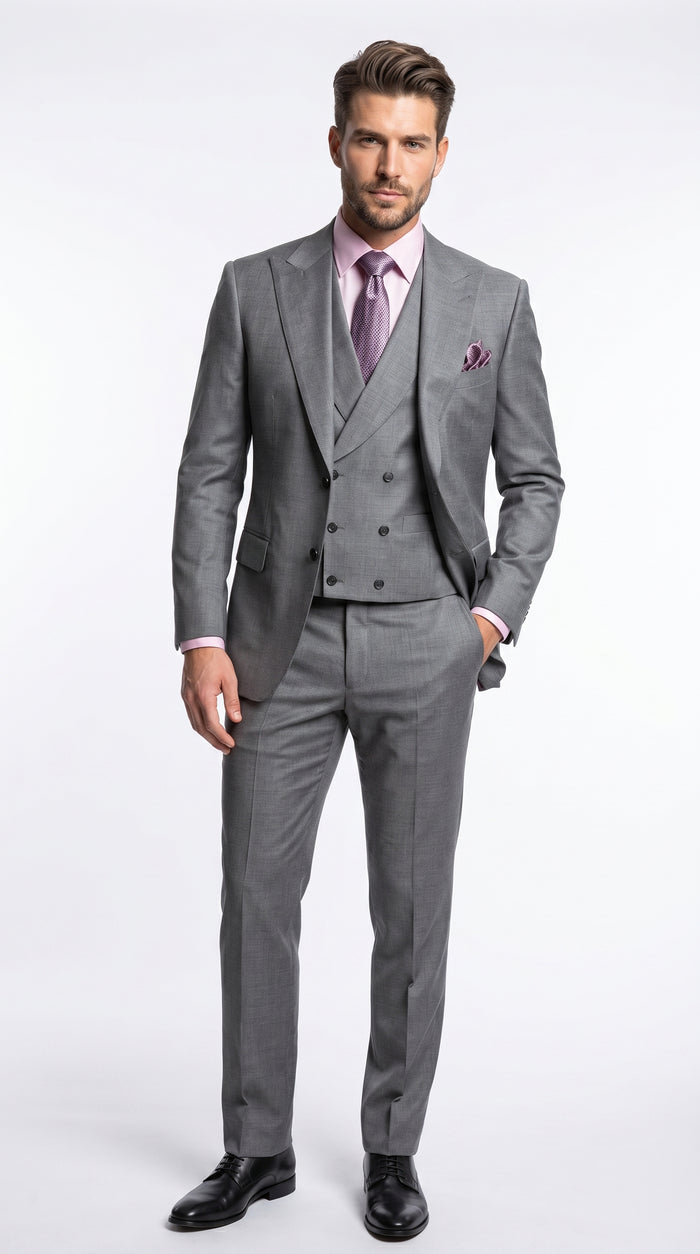 Charcoal Modern Fit 3-Piece Suit with Lapel Vest & Adjustable Pants