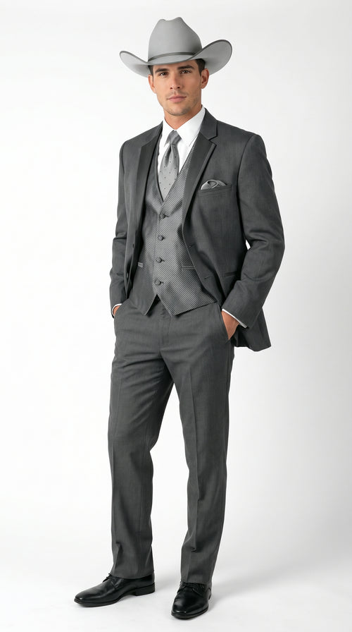 2 Button Trim Cowboy Tuxedo  Grey - Jacket and Pants