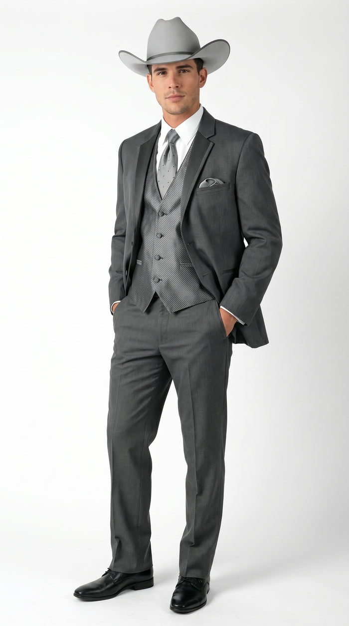 2 Button Trim Cowboy Tuxedo  Grey - Jacket and Pants