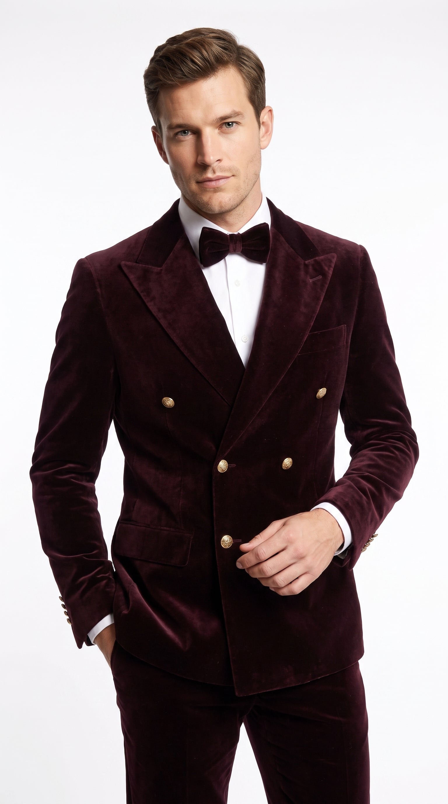 Men’s Rossi Man Zeus Dark Brown Velvet Double Breasted Tuxedo Suit, Formal Wedding Prom Dinner Suit Set - 34 Short or Extra Small