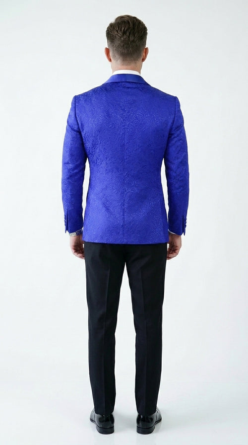 Men’s Royal Blue Prom Tuxedo Jacket, Textured Shawl Lapel Homecoming and Wedding Formal Blazer