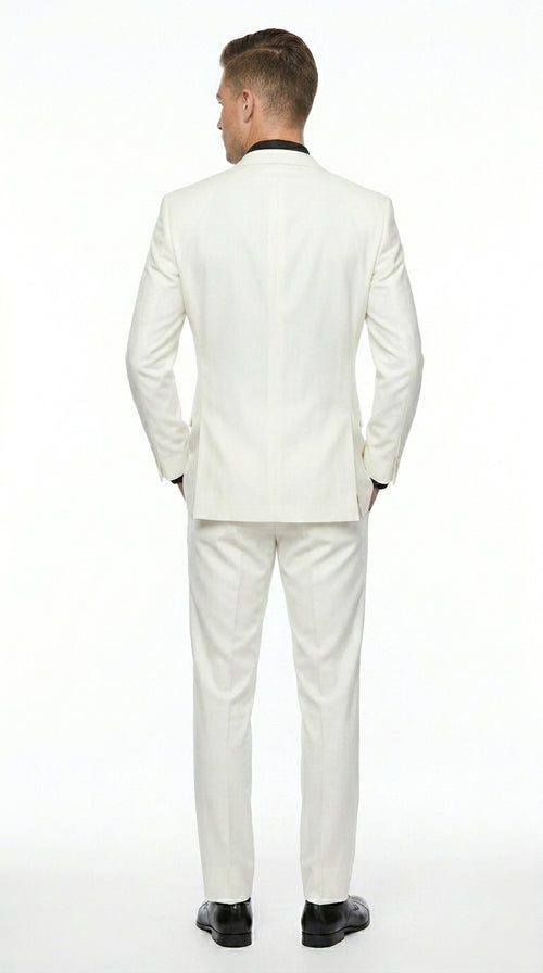 Men’s Off White 100% Wool Vested Suit, Solid Formal Wedding Prom 3 Piece Suit Set