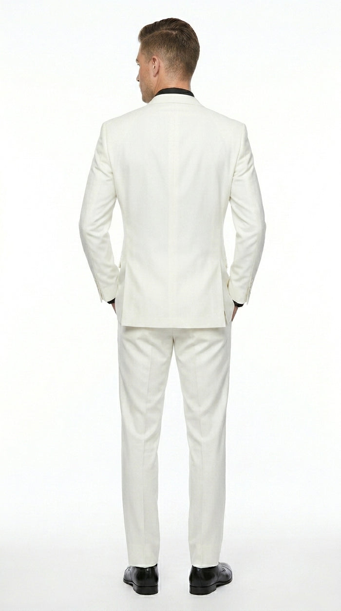 Men’s Off White 100% Wool Vested Suit, Solid Formal Wedding Prom 3 Piece Suit Set