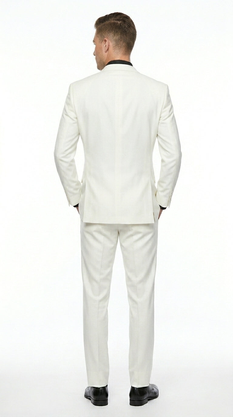 Men’s Off White 100% Wool Vested Suit, Solid Formal Wedding Prom 3 Piece Suit Set