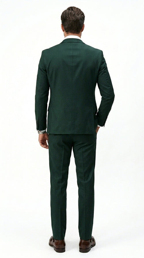 Men’s Hunter Green Vested Suit, Statement Formal Wedding Prom 3 Piece Suit Set