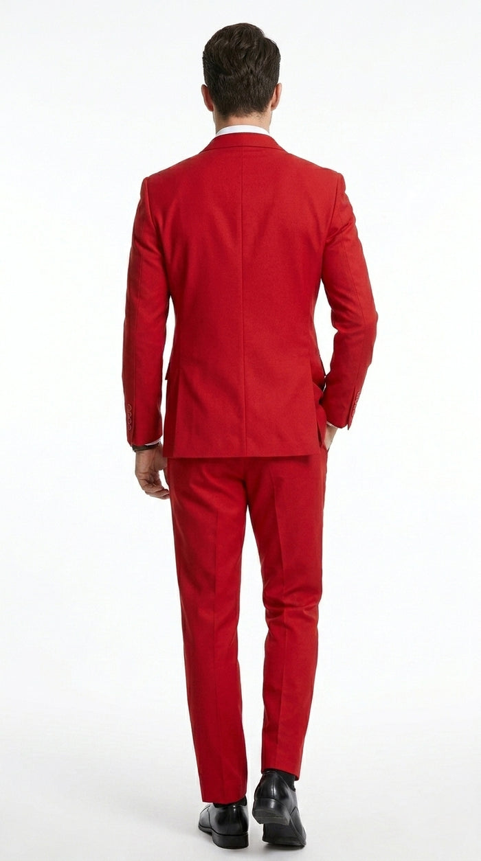 Men’s Red Double Breasted Poplin Suit, Classic Formal Wedding Church Business Suit Set