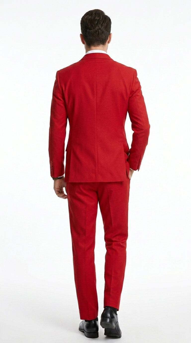 Men’s Red Double Breasted Poplin Suit, Classic Formal Wedding Church Business Suit Set