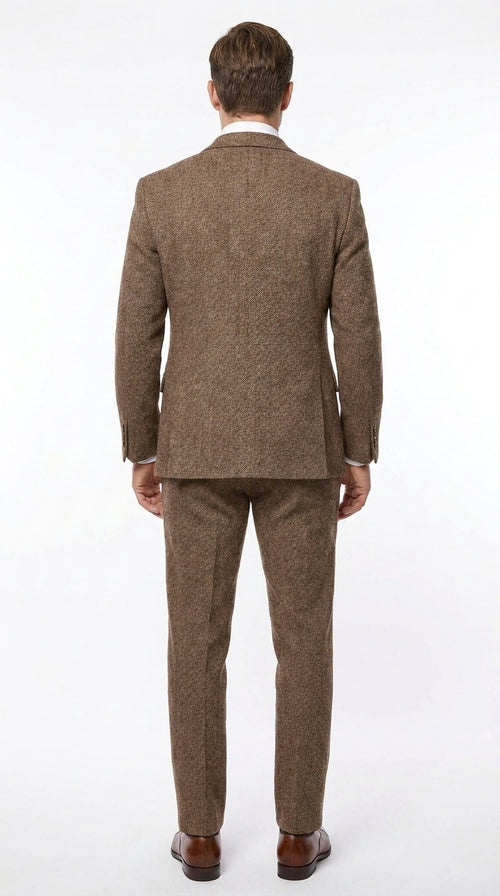 Men’s Light Brown Great Gatsby Tweed Herringbone Vested Suit, Tobey Maguire Inspired 1920s Formal Outfit