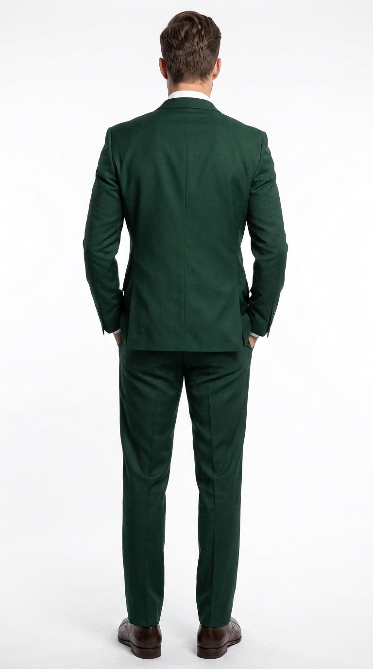 Men’s Green 2 Button Classic Fit Poplin Suit, Affordable Formal Wedding Business Dress Suit