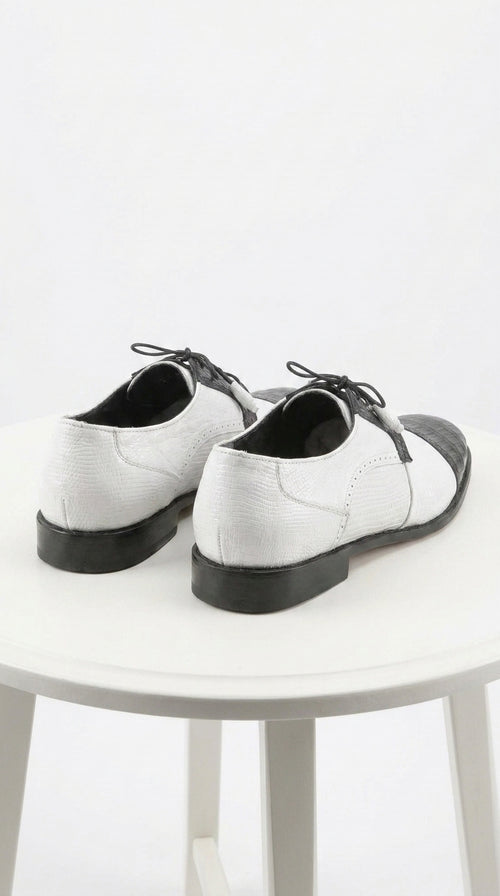 Los Altos Men’s Black and White Genuine Teju Lizard and Caiman Lace-Up Dress Shoes