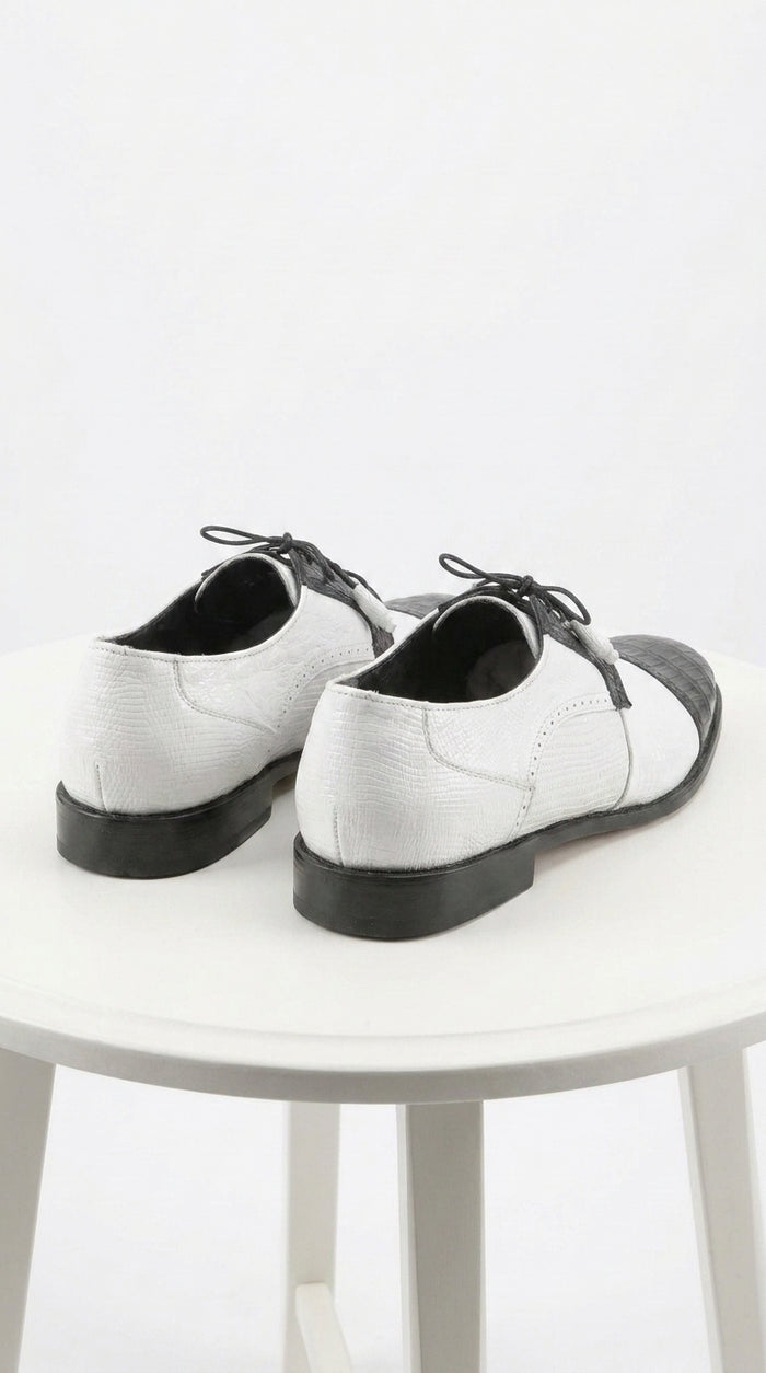 Los Altos Men’s Black and White Genuine Teju Lizard and Caiman Lace-Up Dress Shoes
