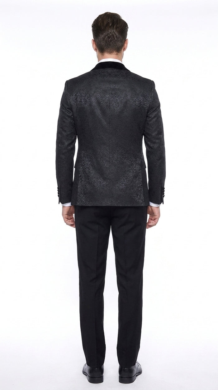 Rossi Man RM1446 Men’s Black 3 Piece Smoking Style Tuxedo Suit, Formal Wedding Prom Dinner Suit