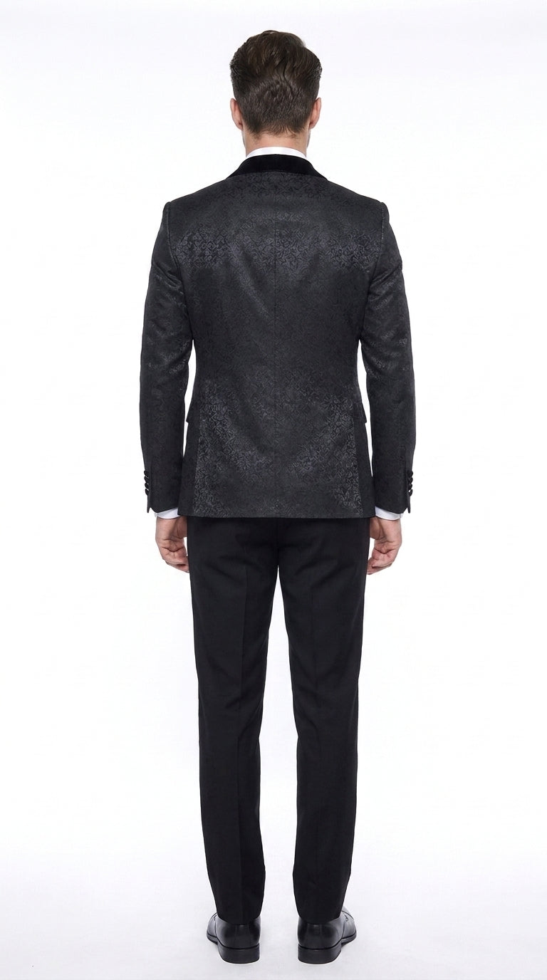 Rossi Man RM1446 Men’s Black 3 Piece Smoking Style Tuxedo Suit, Formal Wedding Prom Dinner Suit