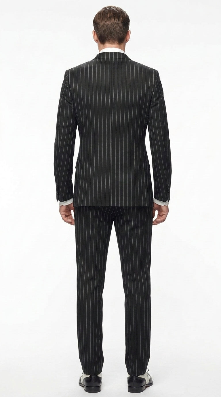 Men’s Gomez Addams Inspired Double Breasted Pinstripe Suit, Addams Family Style Costume Outfit