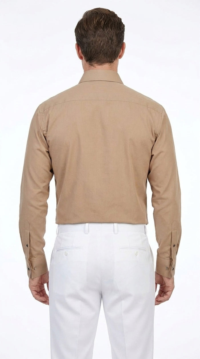 Men’s Taupe Cotton Blend Dress Shirt, Convertible Cuff Formal Button Down Shirt