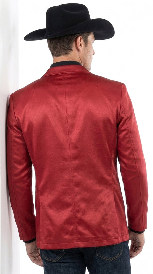 Men’s Western Red Blazer, Slim Fit Shiny Finish Sport Coat for Weddings Prom and Special Events