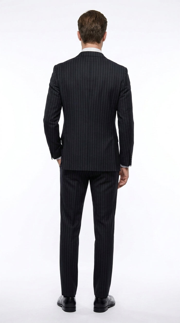 Men’s Black Pinstripe Suit, Patrick Bateman Inspired American Psycho Homecoming Formal Suit