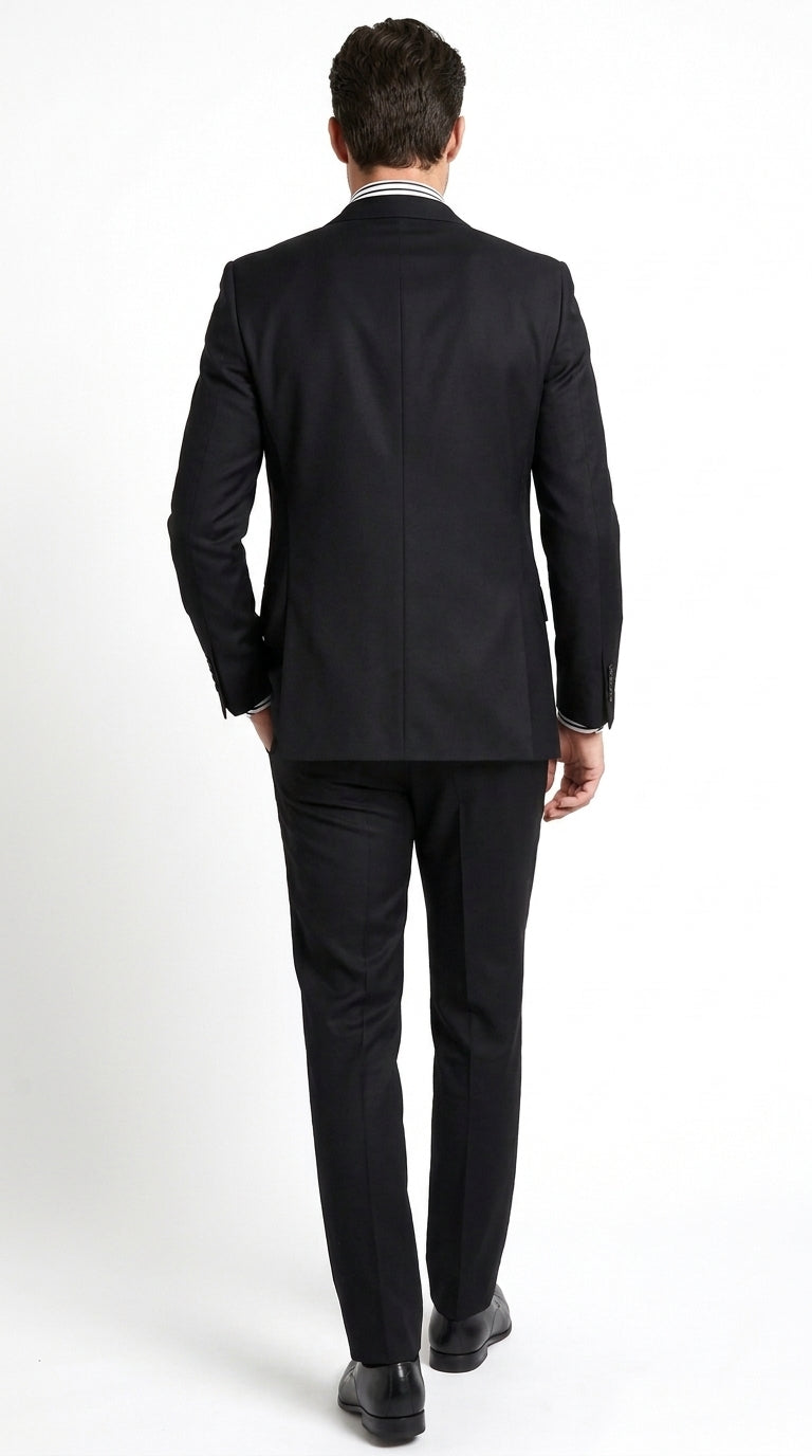 Apollo King Men’s Black 3 Piece Fashion Suit, Wide Peak Lapel Formal Wedding Business Suit