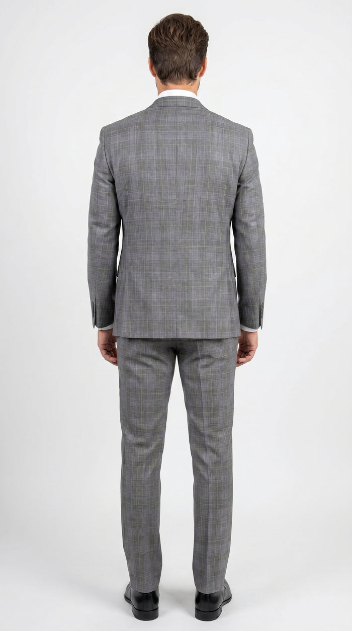 Men’s Gray Glen Plaid 3 Piece Suit with Jacket, Vest and Pants, Formal Wedding Business Dress Suit