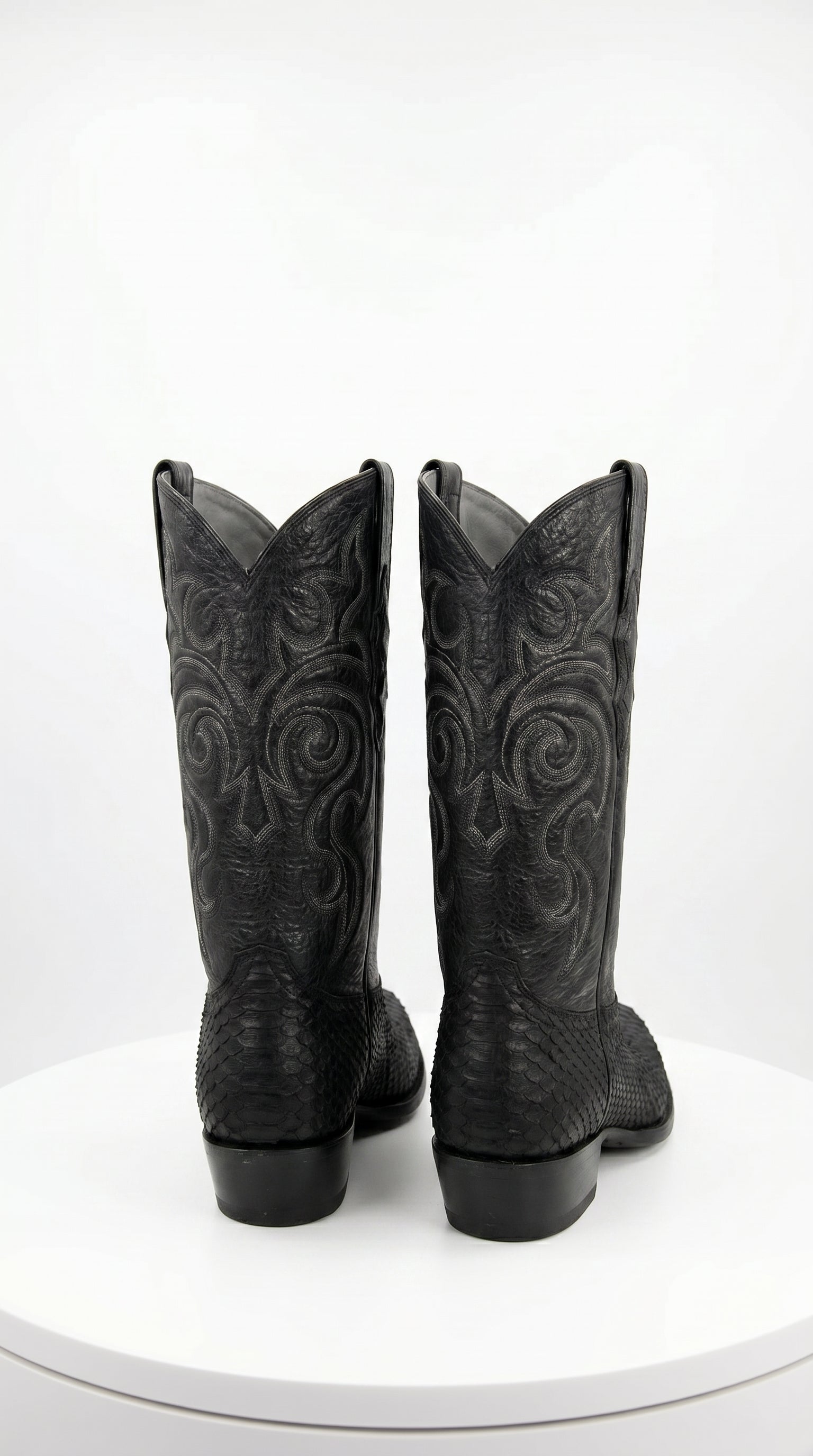 Men’s Black Python Cowboy Boots with Western Stitching, Exotic Style Dress Boots