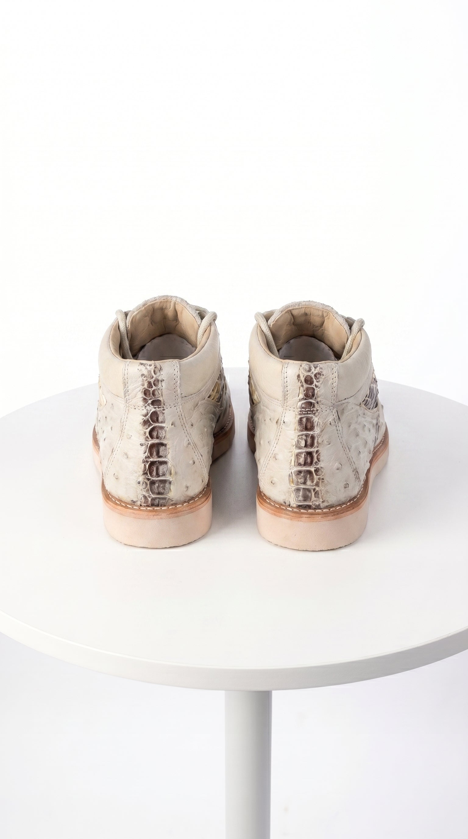 Men’s Los Altos Caiman and Ostrich Skin Shoes in Cream Multi Color, Exotic Western Dress Shoes