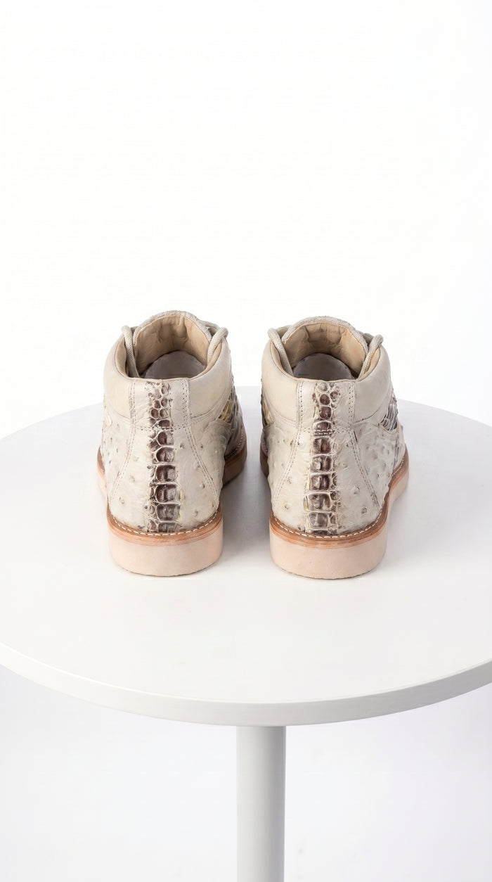 Men’s Los Altos Caiman and Ostrich Skin Shoes in Cream Multi Color, Exotic Western Dress Shoes
