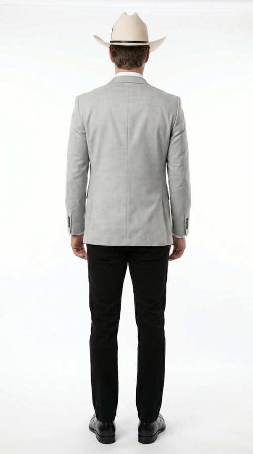 Men’s Light Gray Western Suit Blazer with Double Breasted Vest, Modern Cowboy Formal Outfit