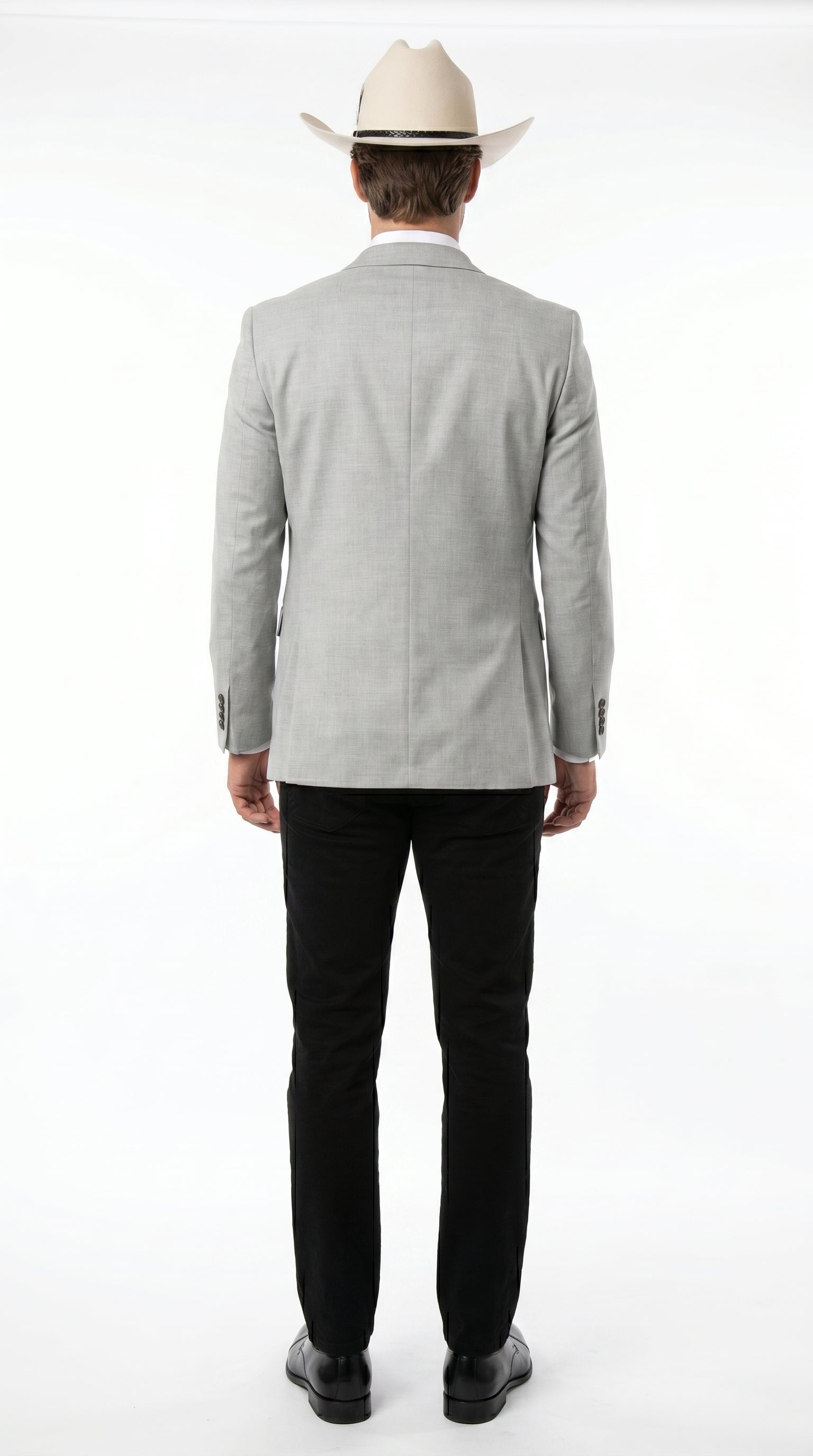 Men’s Light Gray Western Suit Blazer with Double Breasted Vest, Modern Cowboy Formal Outfit