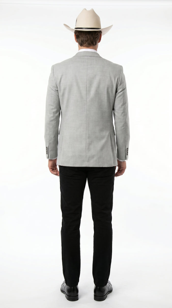 Men’s Light Gray Western Suit Blazer with Double Breasted Vest, Modern Cowboy Formal Outfit