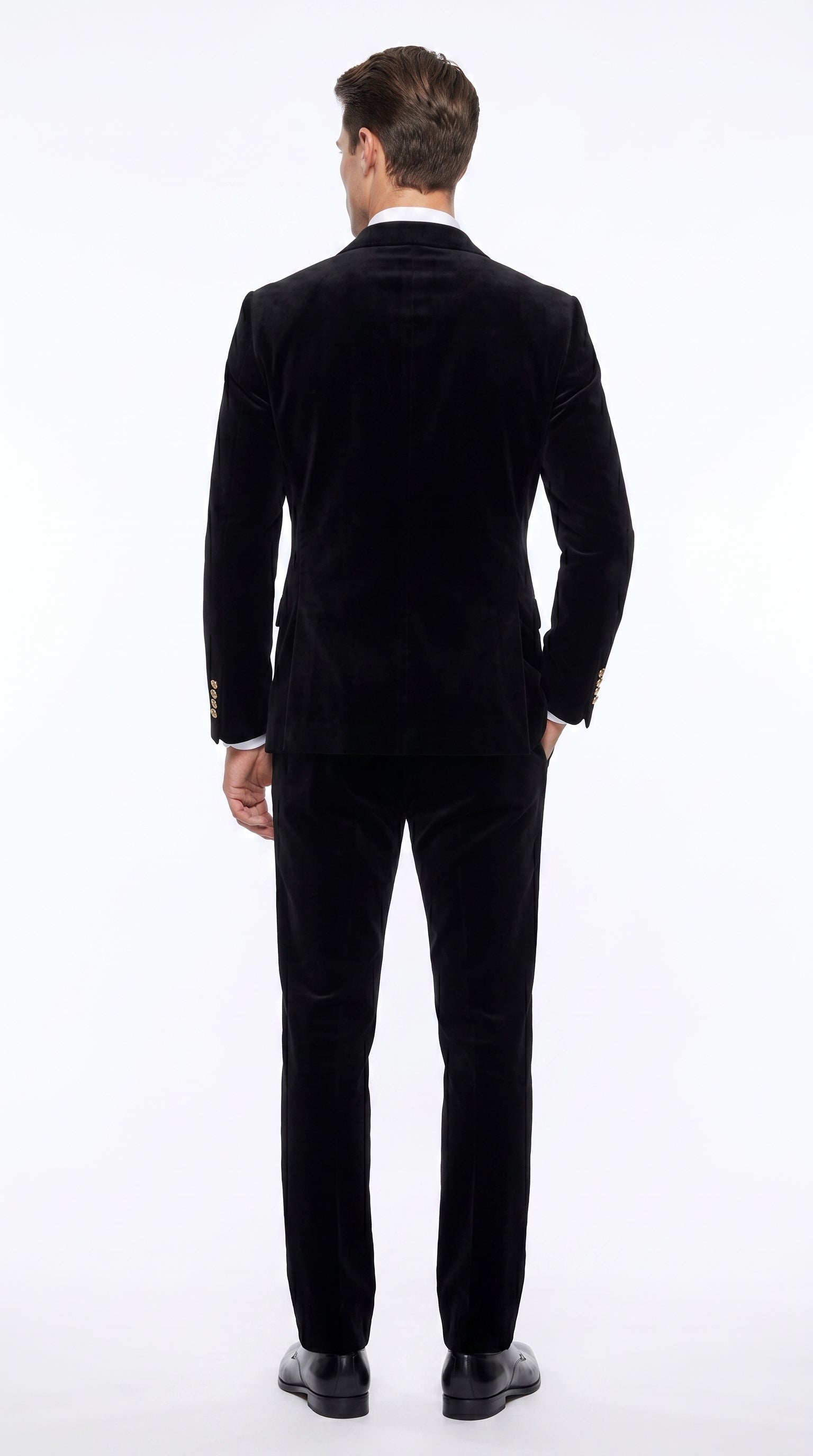 Men’s Rossi Man Zeus Black Velvet Double Breasted Tuxedo Suit, Formal Wedding Prom Dinner Suit Set