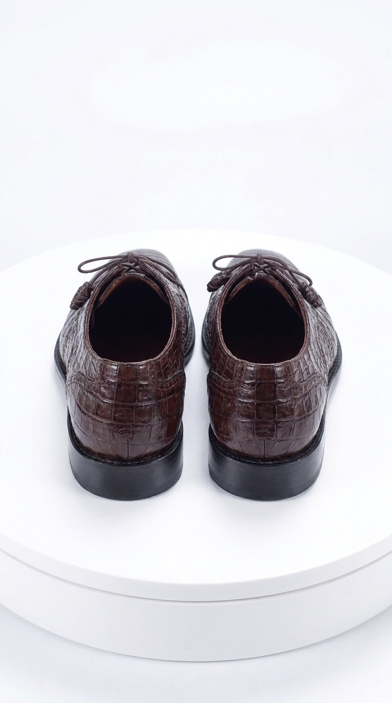 Men’s Original Exotic Caiman Belly Skin Shoes ZV098207, Brown Lace-Up Formal Dress Shoes