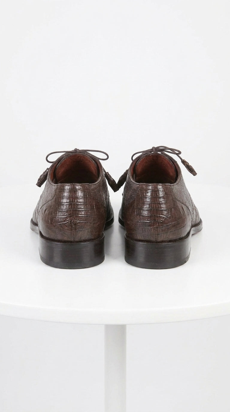 Men’s Original Exotic Teju Lizard Skin Shoes ZV080707, Brown Lace-Up Formal Dress Shoes