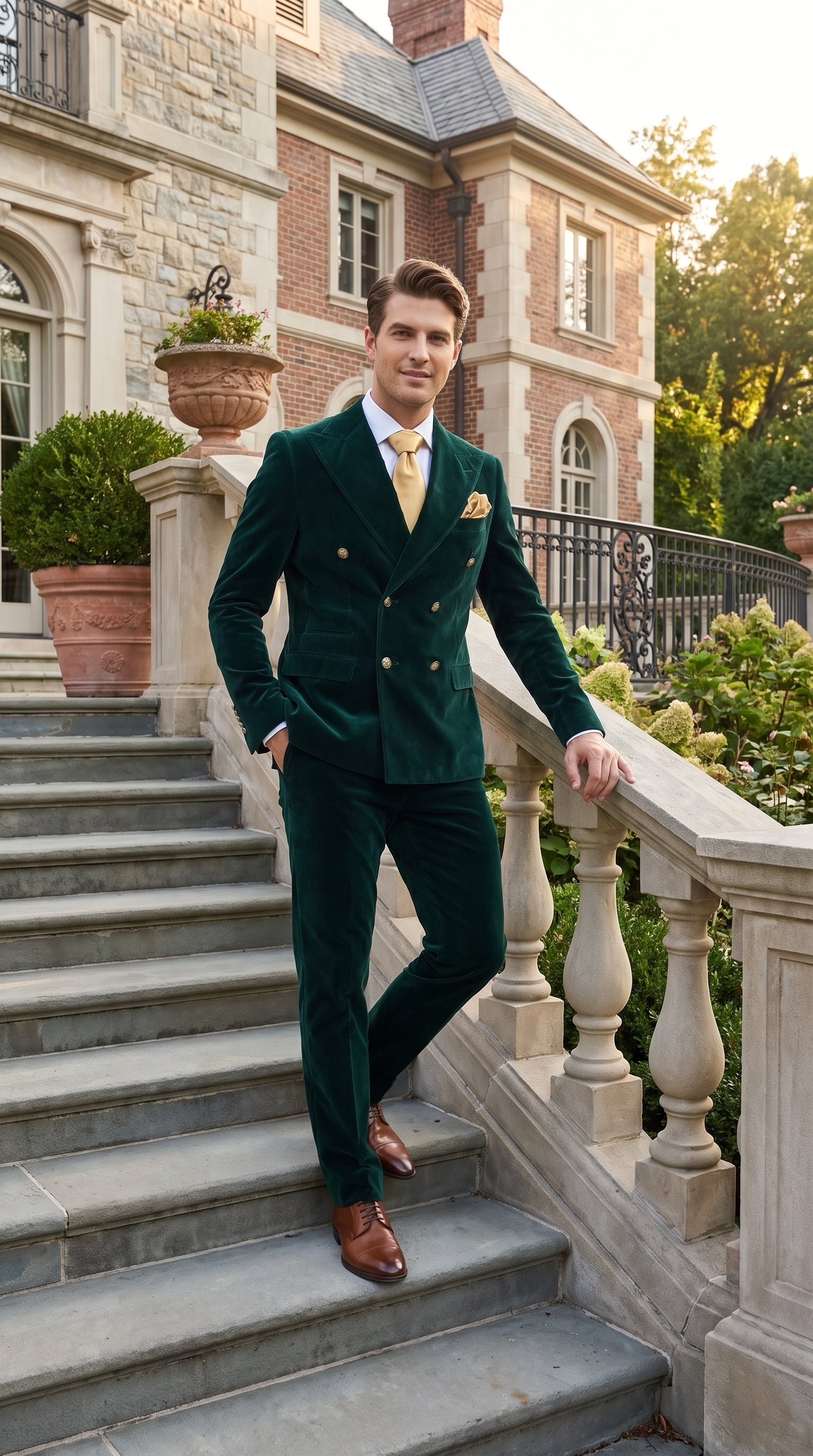Men’s Rossi Man Zeus Emerald Green Velvet Double Breasted Tuxedo Suit, Formal Wedding Prom Dinner Suit - 34 Short or Extra Small