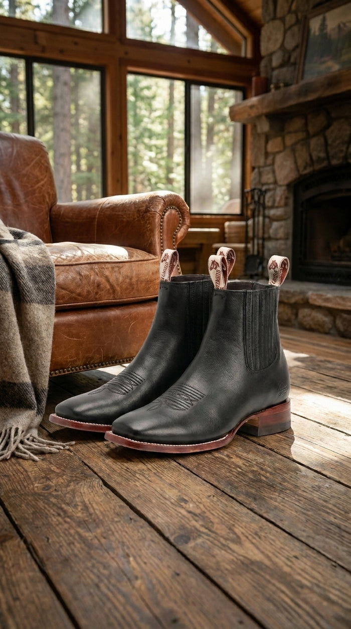 Black Square Toe Ankle Boots