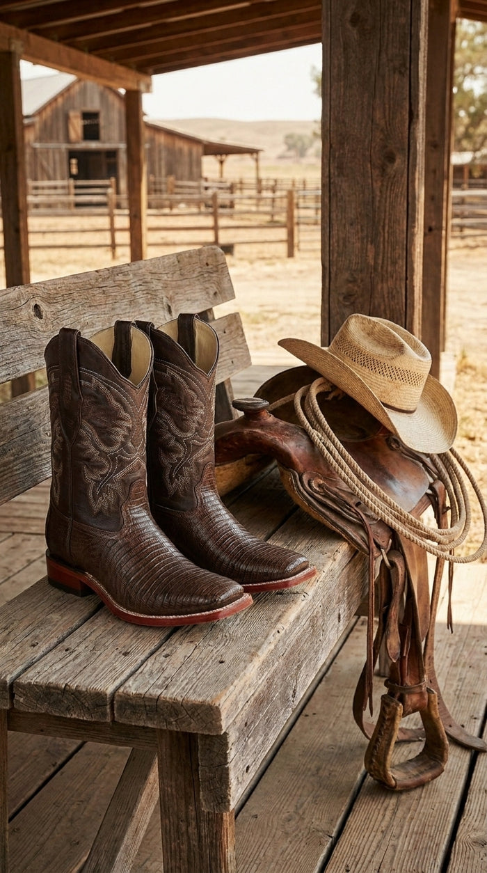 Brown Lizard Square Toe Cowboy Boots