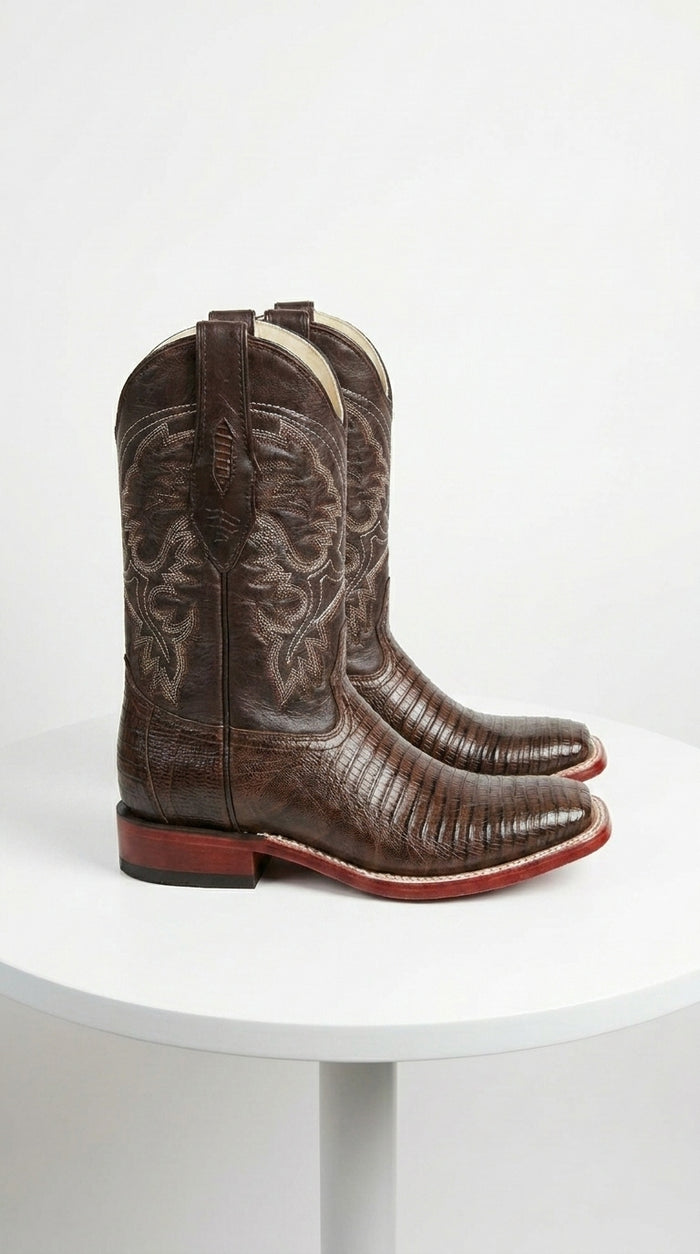 Brown Lizard Square Toe Cowboy Boots