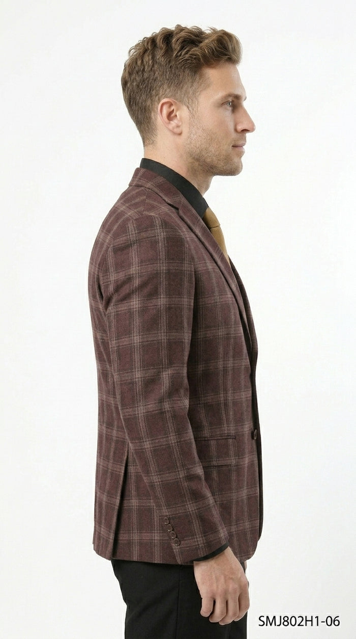 Stacy Adams Men’s Glen Plaid Hybrid Fit Sport Coat, Business Casual Blazer in Navy, Burgundy and Blue