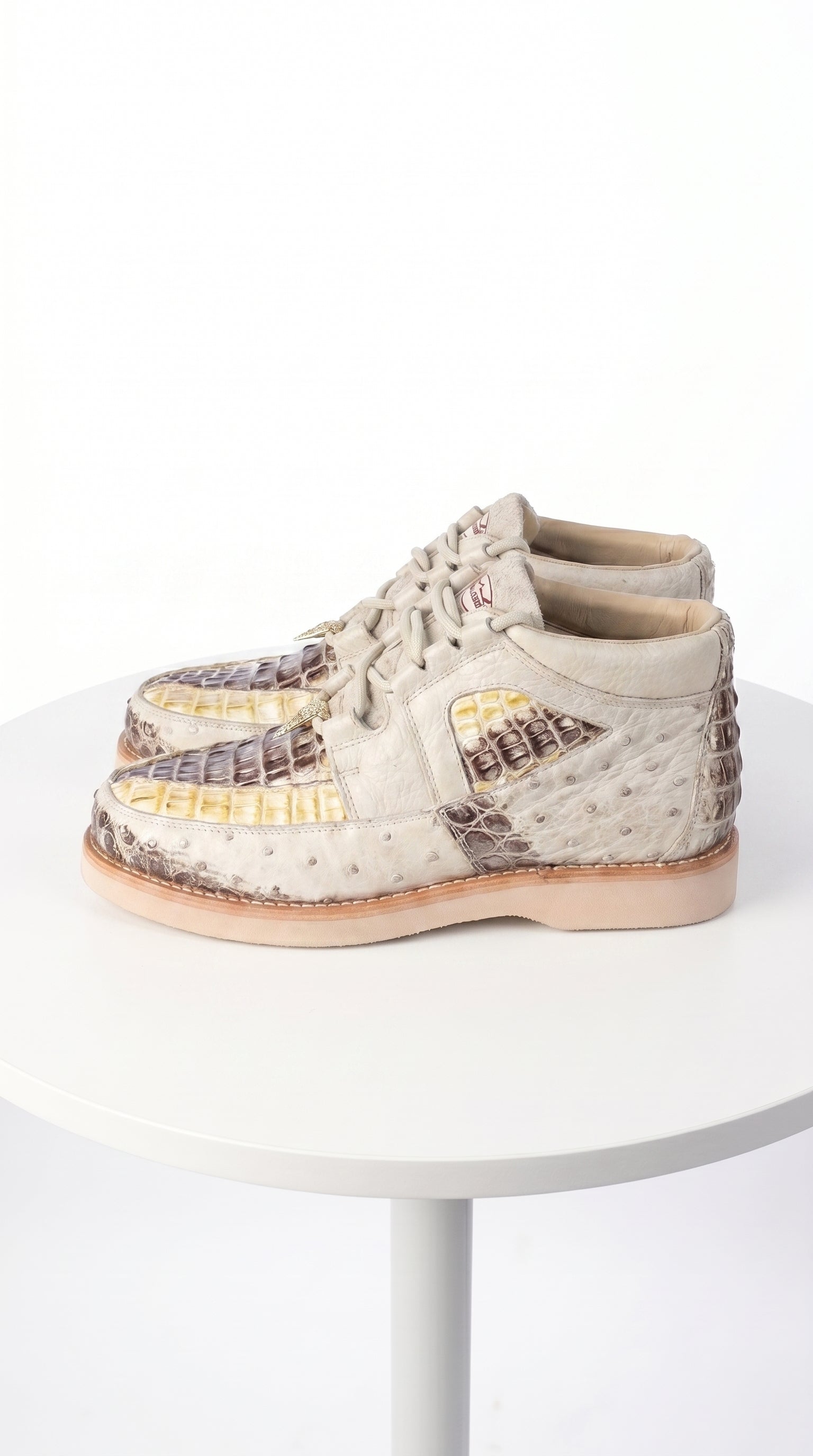 Men’s Los Altos Caiman and Ostrich Skin Shoes in Cream Multi Color, Exotic Western Dress Shoes