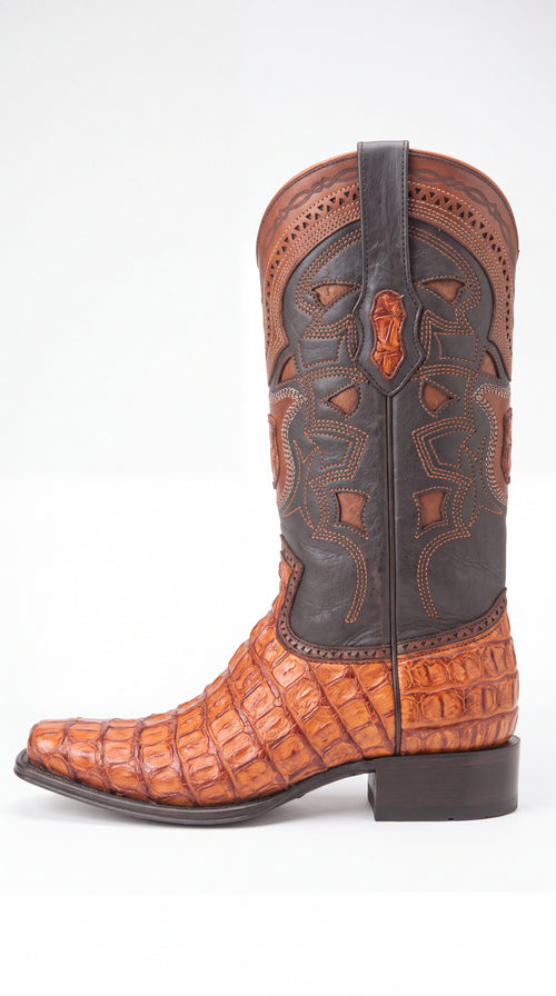 Los Altos Men’s Cognac Pirarucu Exotic Cowboy Boots – European Square Toe Western Boots
